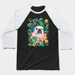 Tropical White English Bulldog Baseball T-Shirt